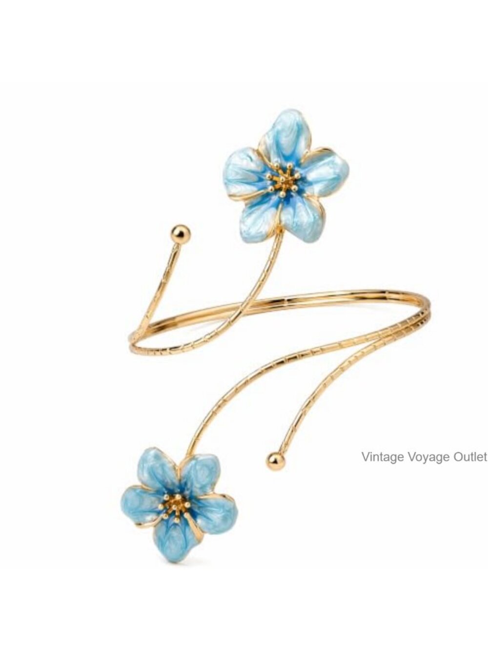 Enamel Flower Arm Cuff Adjustable Upper Arm Bracelet for Women